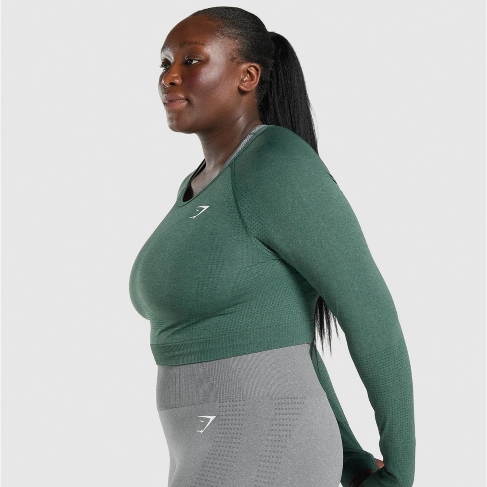 Gymshark vital seamless crop top long sleeve dark green marl size small